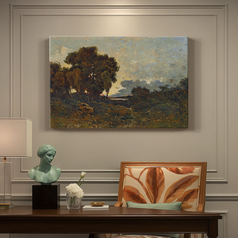 Henri Harpignies "Paysage boisé sous un ciel nuageux" - Art mural de qualité musée, 40 x 60