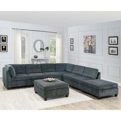 Stylish Grey Chenille 8Pc Sectional With Cushion Back For Living Space Contemporary Style Modular Foam Room