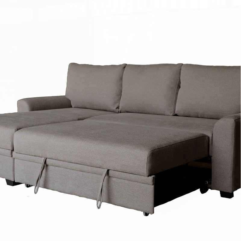 Canapé-lit modulaire en flanelle avec méridienne et rangement à gauche, Tissu brun
