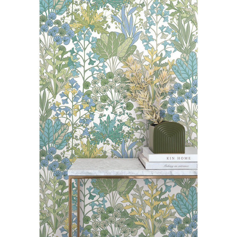 Floral Wallpaper Roll, White/Green