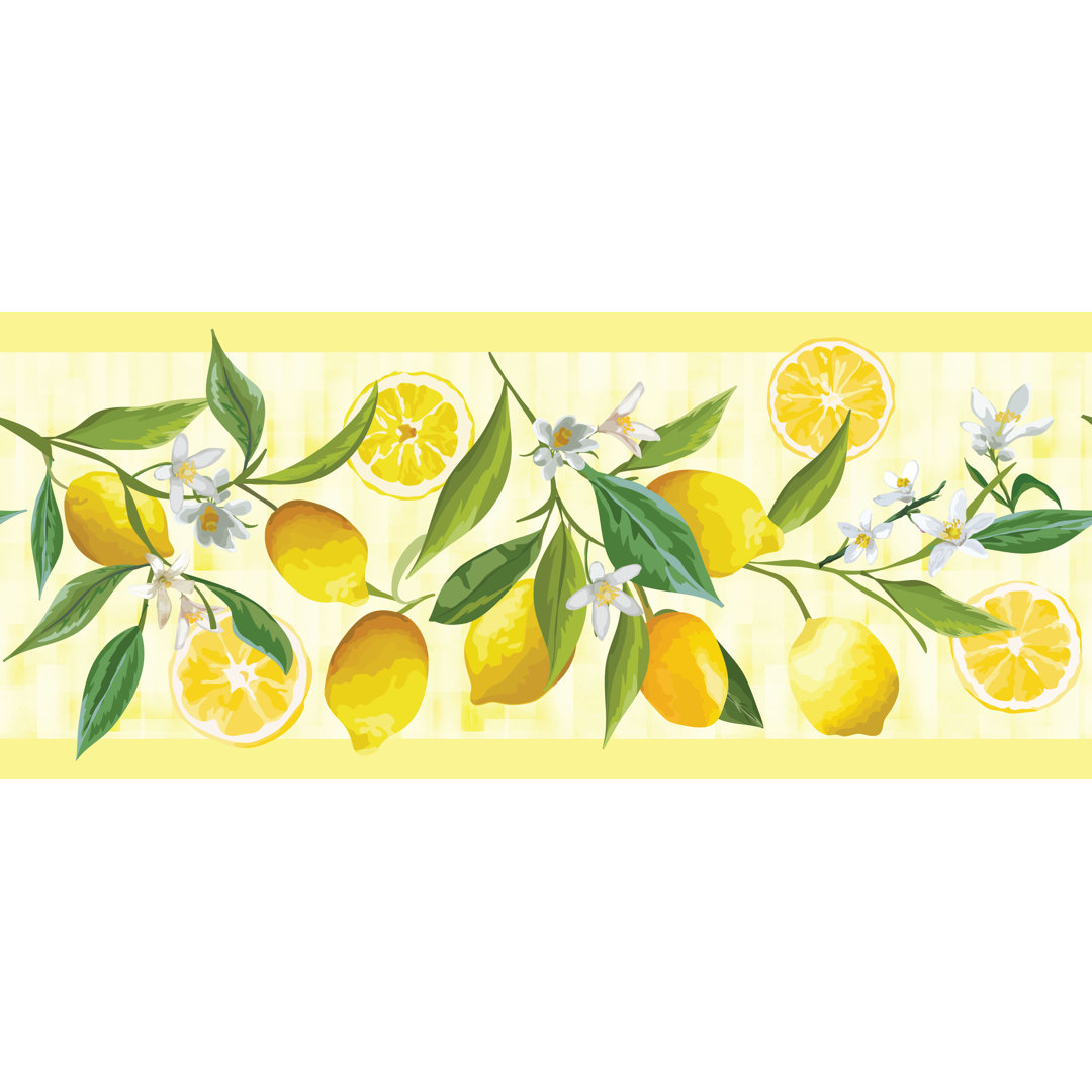 GB50121 Grace & Gardenia Lemon Flower Peel and Stick Wallpaper Border 10in Height x 15ft Yellow Green White Rosalind Wheeler