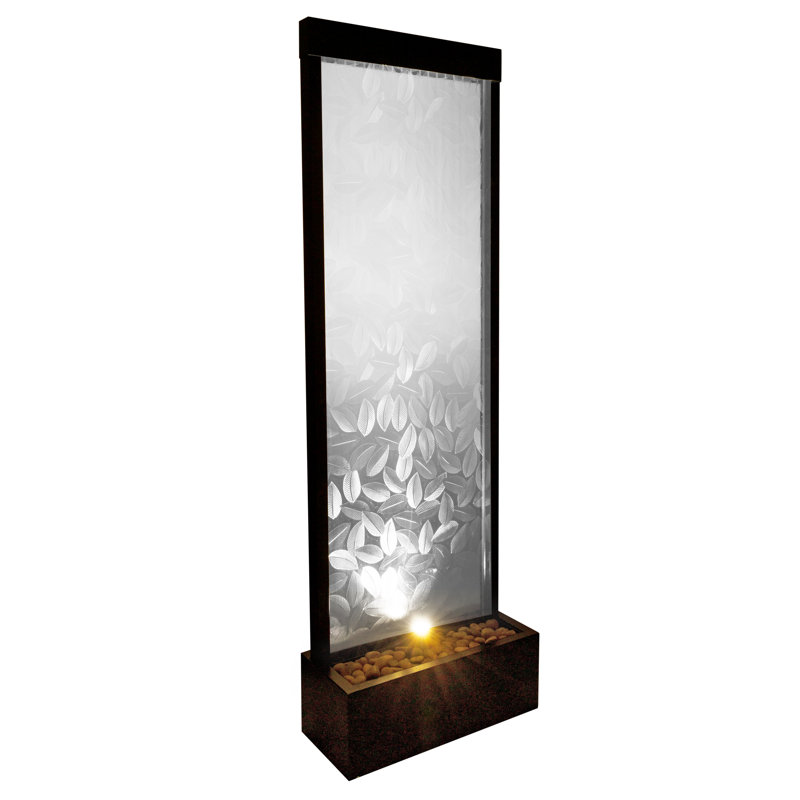Clear Glass Panel with Embossed Leaves Waterfall Fountain