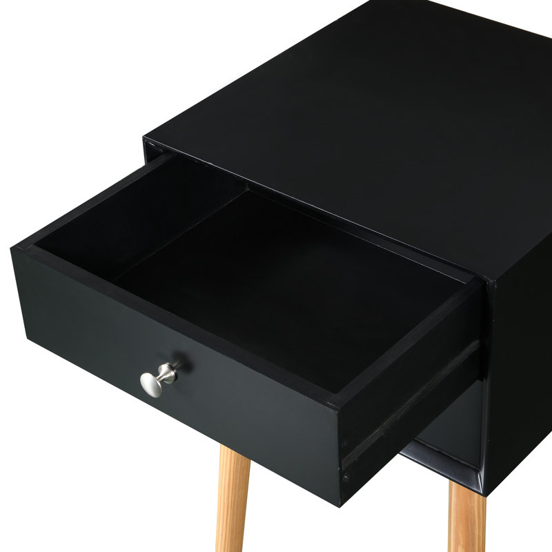 Mid-Century Modern Bedside Table With 2 Drawers And Resilient Rubber Wood Legs, Gray Tinge 2 Side Design For Bedroom Living Space