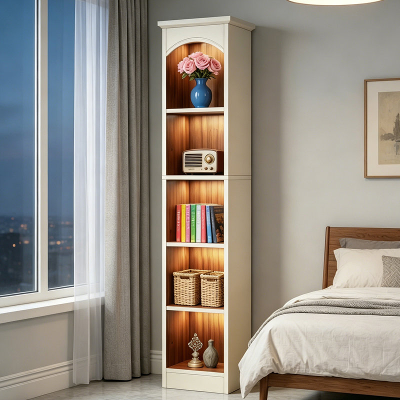 71" Tall Narrow Bookcase with 5-Tier Storage, Modern Cube Bookshelf, Blanc