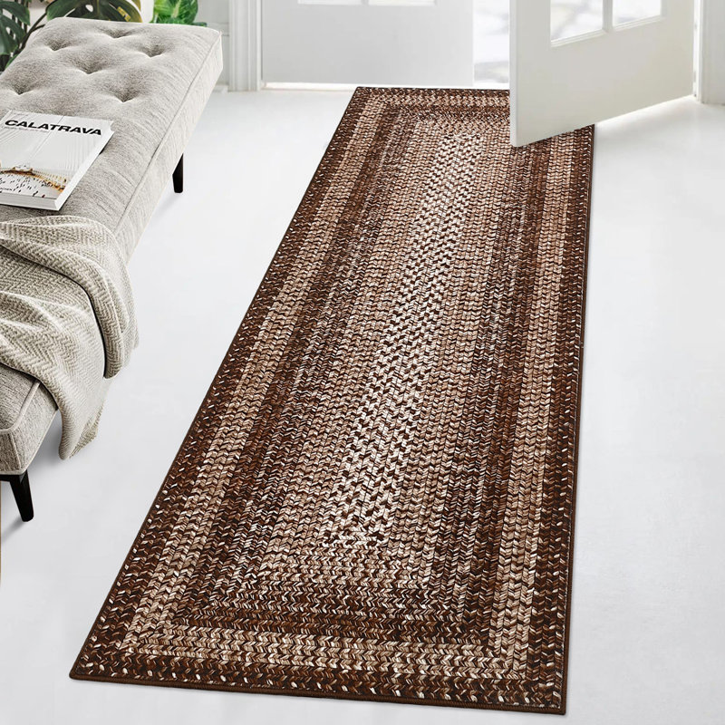 Tapis de couloir rectangulaire brun à motif géométrique 2 po x 6 pi, Runner 2' x 6', Brun