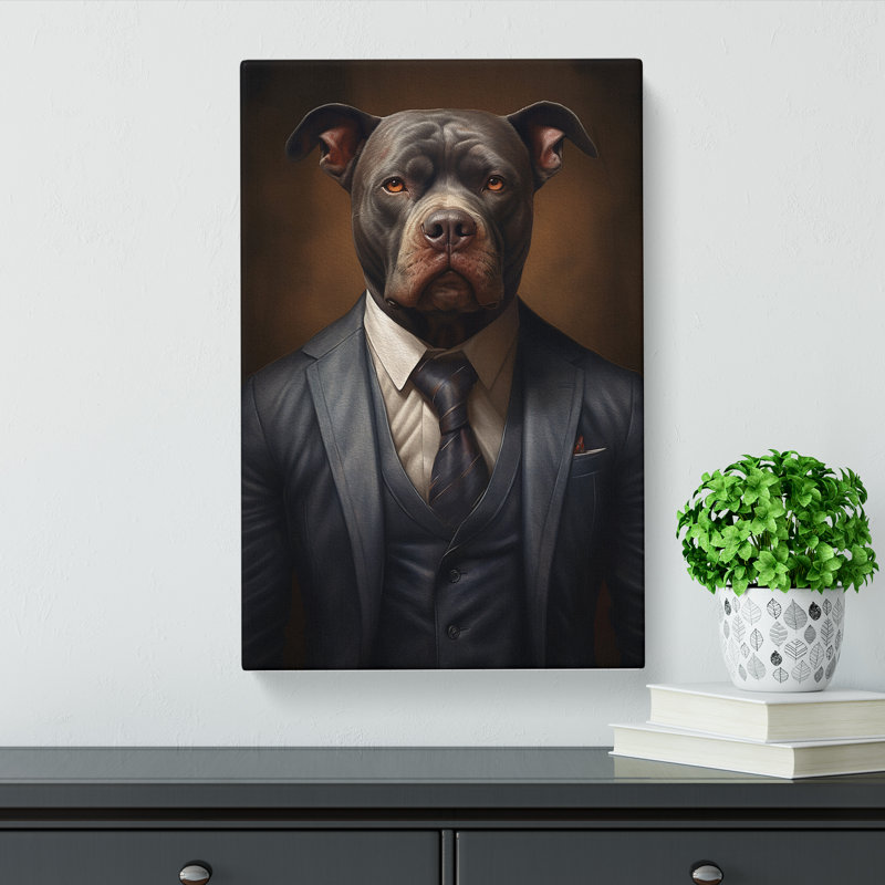 Staffordshire Bull Terrier In A Suit - Print, 60cm H x 40cm W x 3cm D