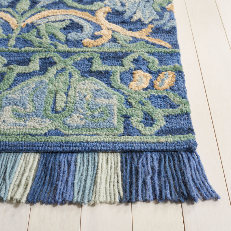 Jahiem Hand-Tufted Wool/Cotton Navy/Green Area Rug, Rectangle 9' x 12'