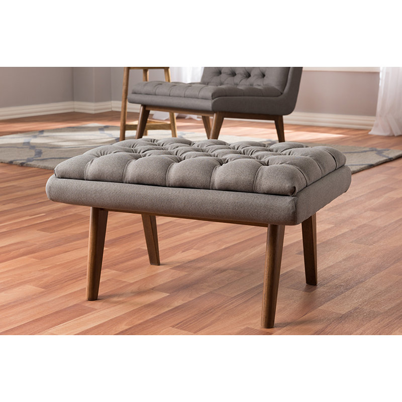 Devoe Faux Leather Ottoman, Gray, Fabric Faux Leather