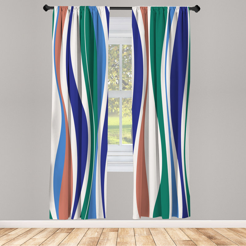 Microfiber Floral Semi-Sheer Rod Pocket Curtain Panels, 28" W x 63" L, White/Blue/Coral/Navy/Green