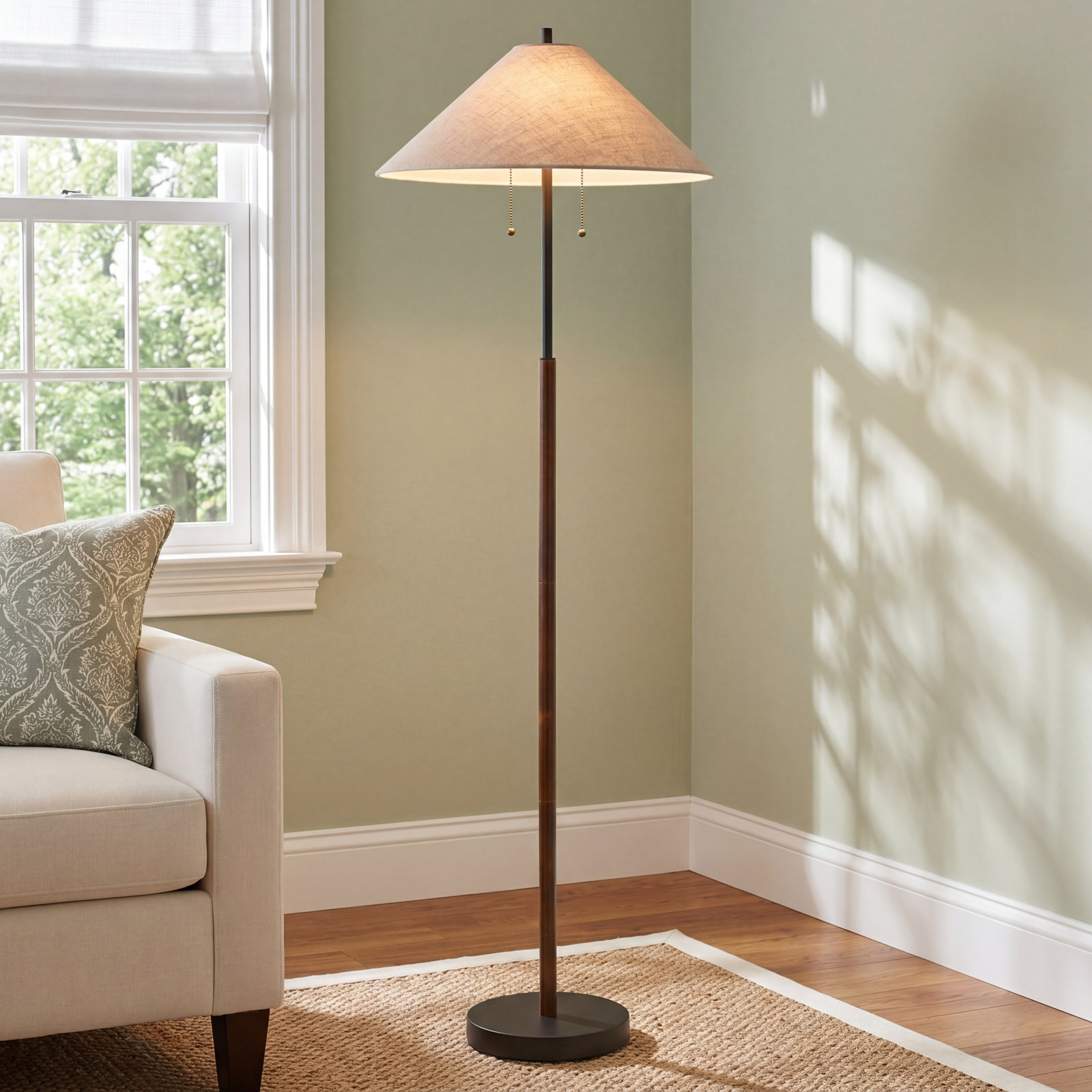 Florina 62'' Floor Lamp, Black, Light Brown