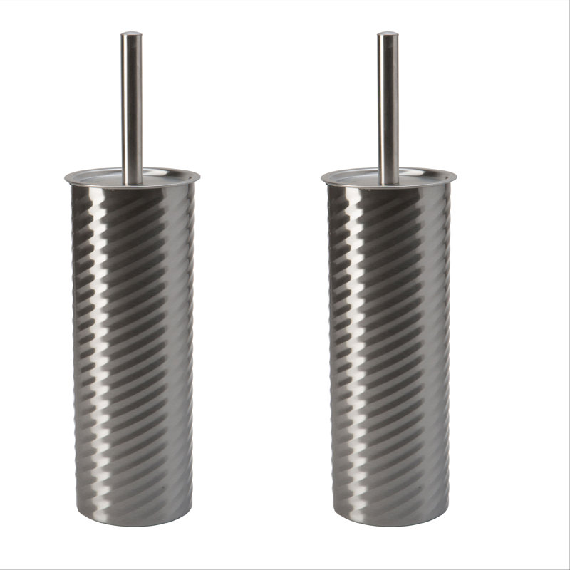 Chrome Swirled Texture Toilet Brush & Holder Set of 2