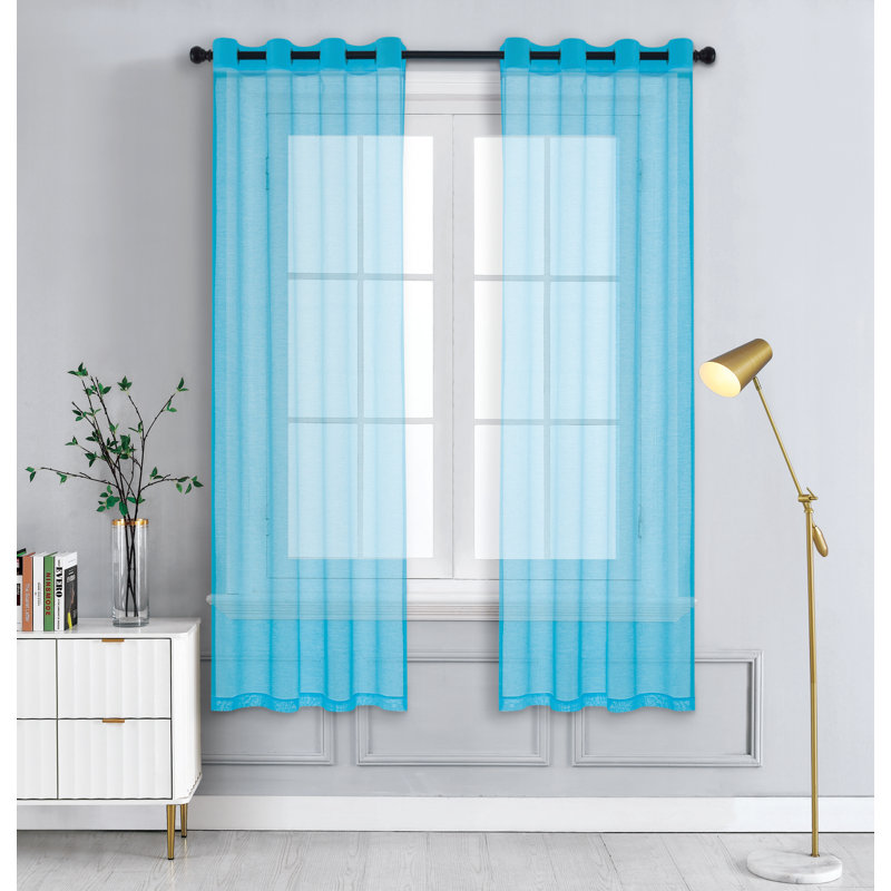 2 panneaux de rideaux semi-transparents avec œillets, L 57 po x L 63 po, Turquoise