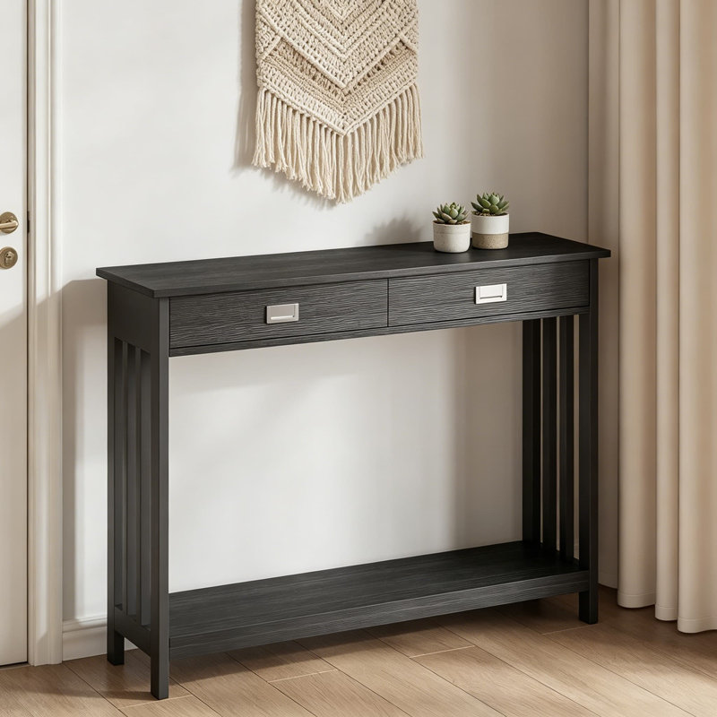 Console étroite avec tiroir et tablette, table d'entrée de 47 pouces pour le salon, le couloir et le canapé, finition noire moderne, fabrication en panneau de fibres à densité moyenne robuste
