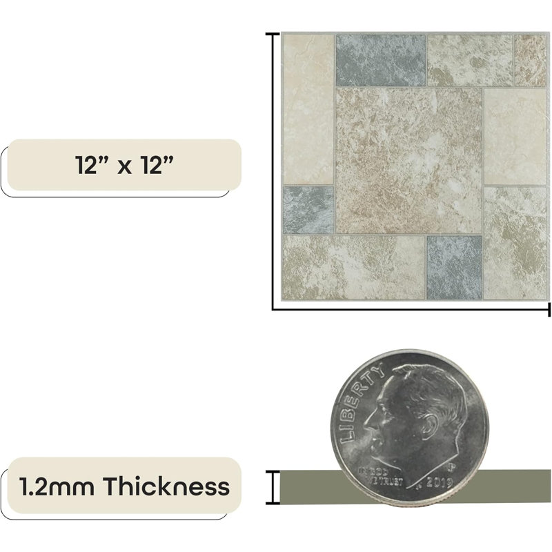 Carreaux de sol en vinyle auto-adhésif Woven Trends, 45 pièces, 12 po x 12 po, Gris et marbre blanc