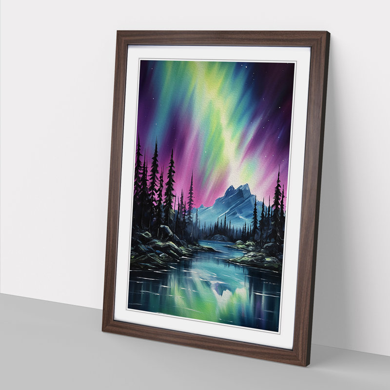 Northern Lights Informel No.2 - Single Picture Frame Print on Wood, Walnut , 34cm H x 25cm W x 2cm D
