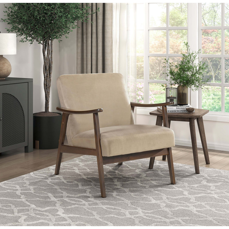 Fauteuil d'appoint Mid-Century 26 po Luxe avec revêtement en velours, structure en bois d'hévéa massif, coussins en mousse haute résilience