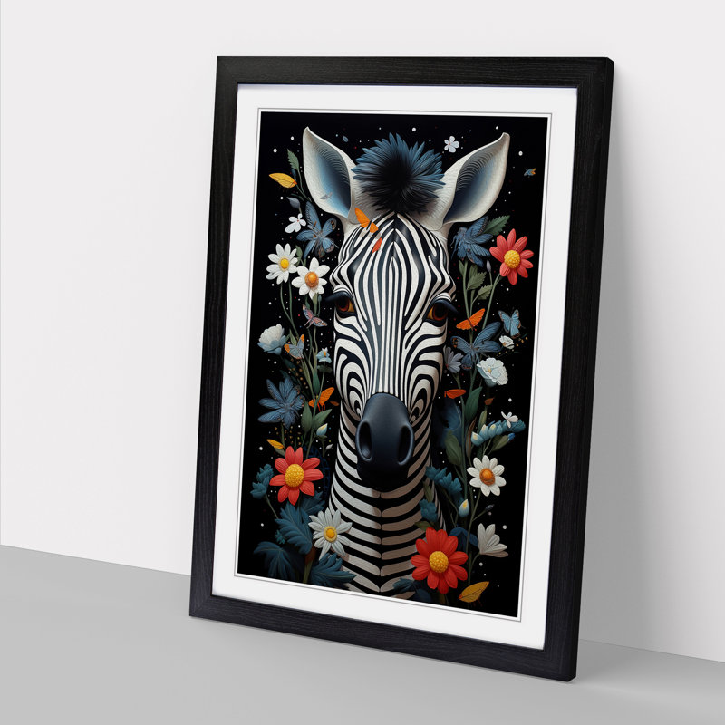 XYZ-FRM-V1223-1729 Zebra Dadaism - Single Picture Frame Print on Wood, 64cm H x 46cm W x 2cm D, Black