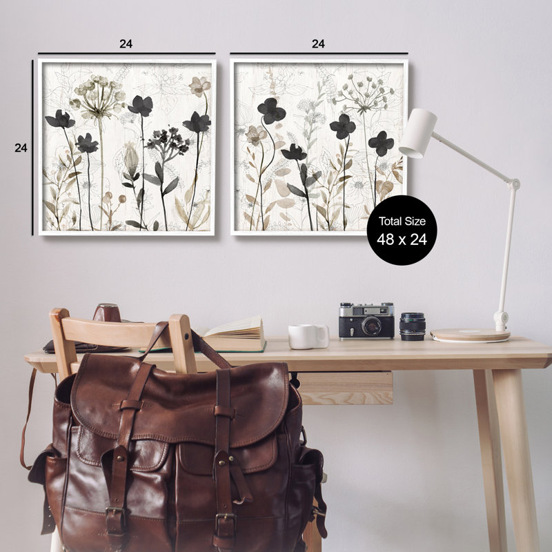 Impression numérique sur bois à motif de fleurs neutres, 2 pièces, H 24 po x l 24 po x P 1,5 po