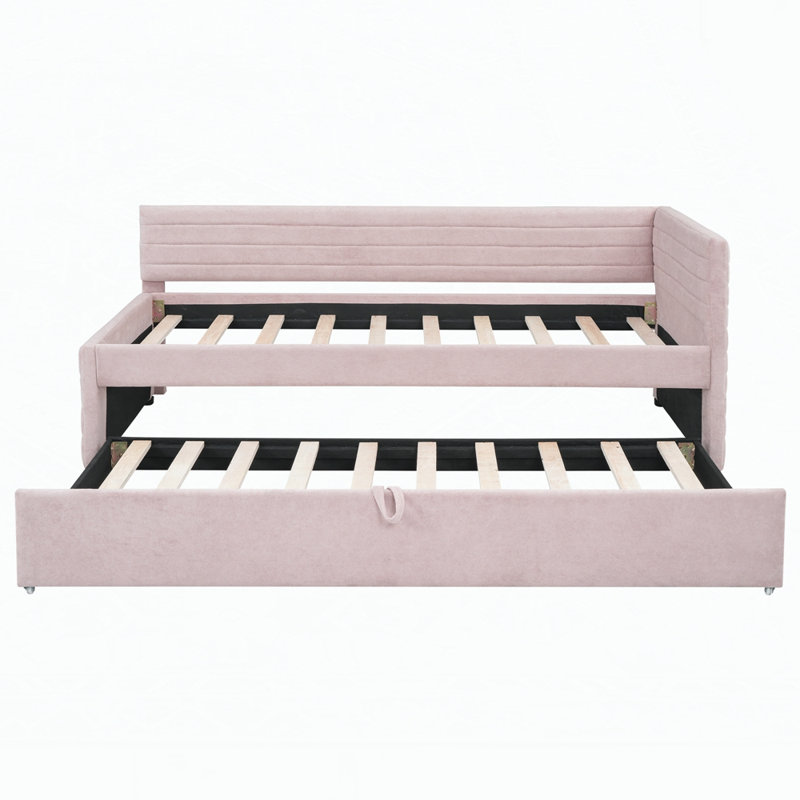 Lit de jour rembourré confortable avec lit gigogne polyvalent pour une utilisation accrue de l'espace, Rose
