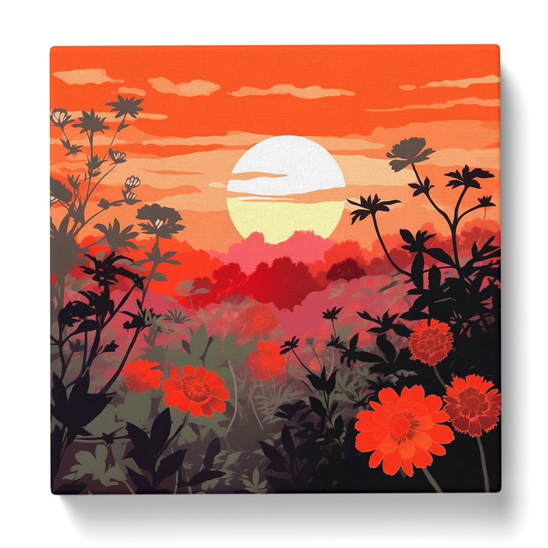 Japanese Sunset Floral Art No.2 - Wrapped Canvas