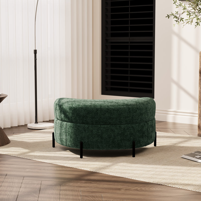 Upholstered Moon Storage Ottoman, Green Chenille