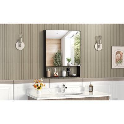 Armoire à pharmacie murale 24 po x 30 po en aluminium noir avec miroir et rangement réglable pour armoire personnelle, structure, noir, tablettes