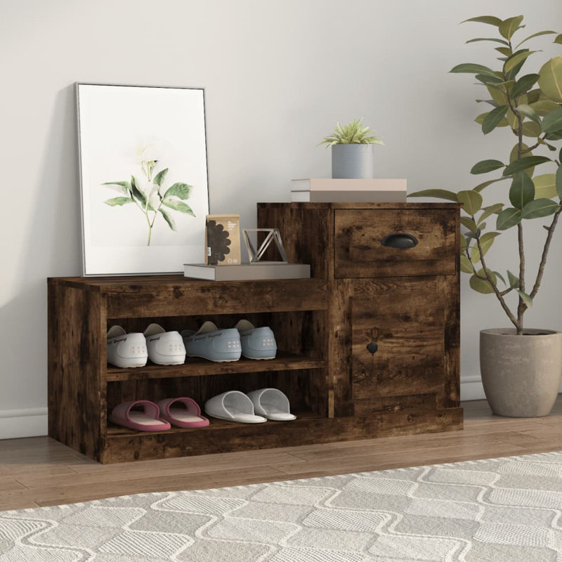 Menzen Shoe Storage Cabinet, Smoked Oak