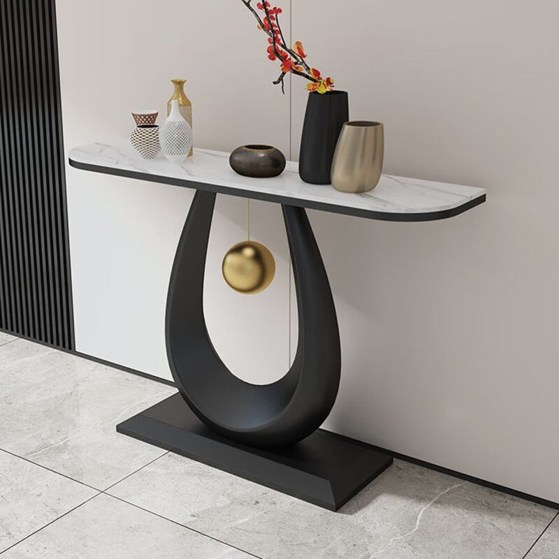 Console de style français en pierre frittée, H 31,5 po x l 62,9 po x P 11,8 po, Noir