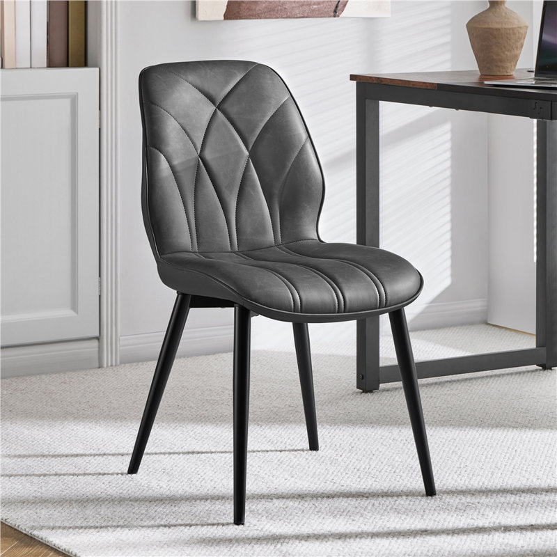 82cm H Upholstered Dining Chair Side Chair, PU Leather/Dark Grey