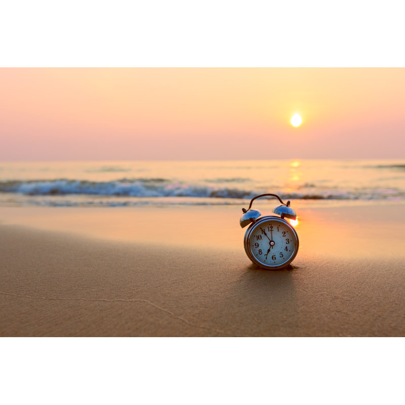 Clock On Beach by Bgton - Wrapped Canvas Print, 30cm H x 46cm W