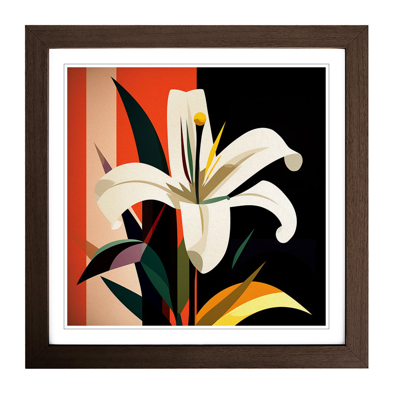 Lily Flower Bauhaus No.1 - Framed Print, Walnut