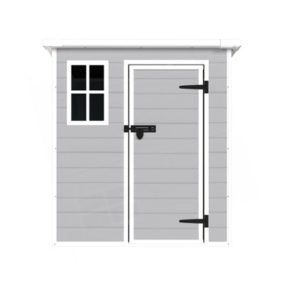 6X6 FT Storage Shed, Waterproof Resin Outdoor Storage Shed With Floor & Window &  Lockable Doors And  Vents, Tool Shed For Bike, Garden, Backyard,Lawn, All Weather Use, Light Grey