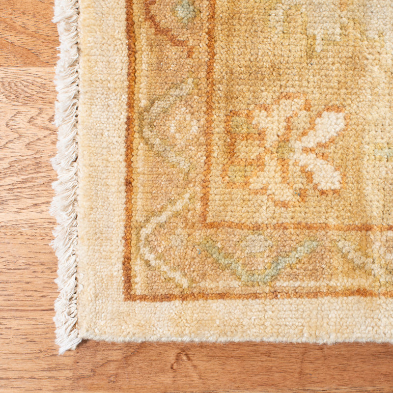 Langford Wool Oriental Area Rug in Yellow/Beige/Green, Rectangle 6' x 9'