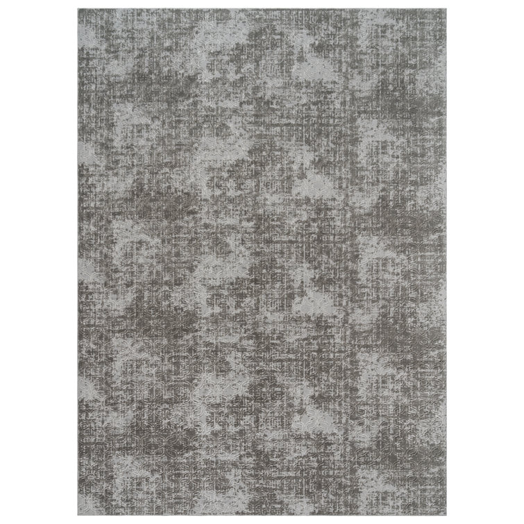 Aubepine Thandi Silver Gray Embossed Transitional Geometric Indoor Area Rug, Soft Polyester – Living Room & Bedroom
