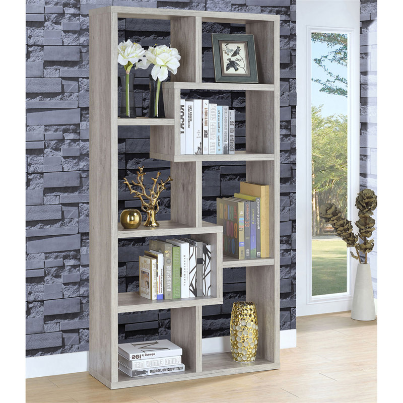 Bibliothèque Lawton Grey Driftwood, (7 tablettes) H 70,75 po x l 35,5 po x P 11,5 po, Gris clair