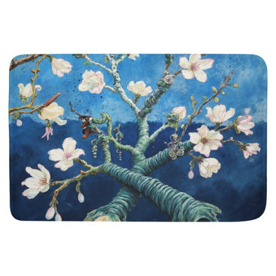 Blue Apricot Blossom Bath Rug, 36 X 24 Inch