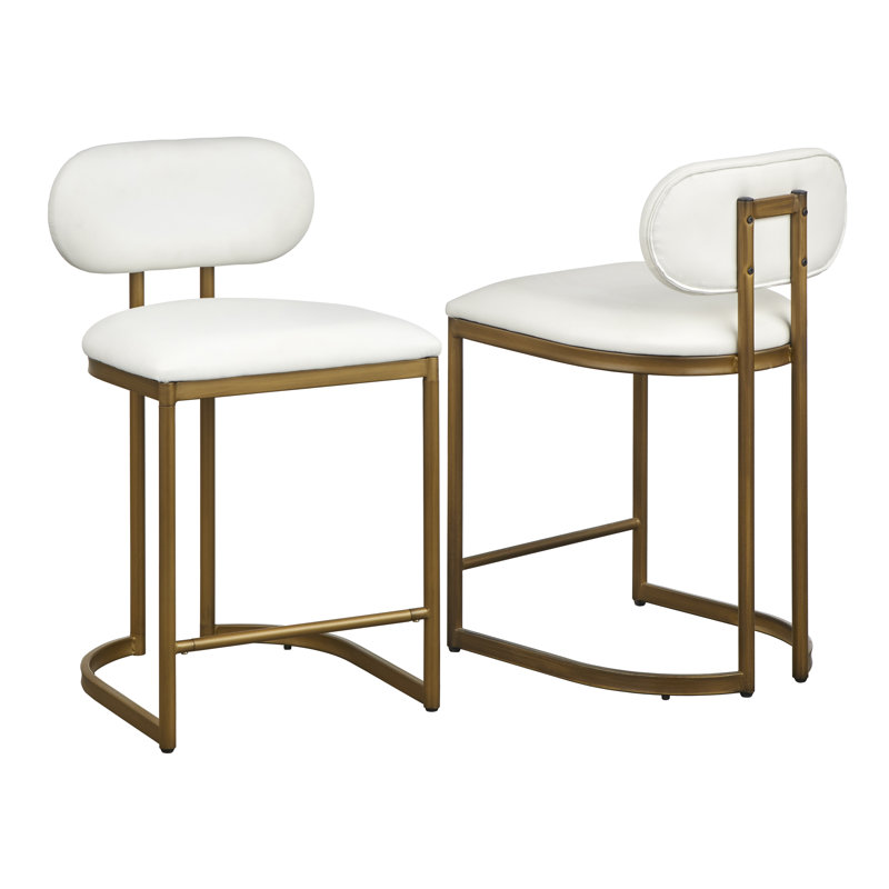 Haegen Upholstered Counter Stool with Solid Wood Frame,  White Faux Leather/Gold Frame