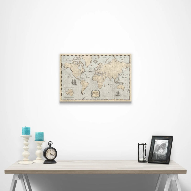 «World Push Pin Travel Destination Map», impression sur toile tendue, L 24 po x H 16 po