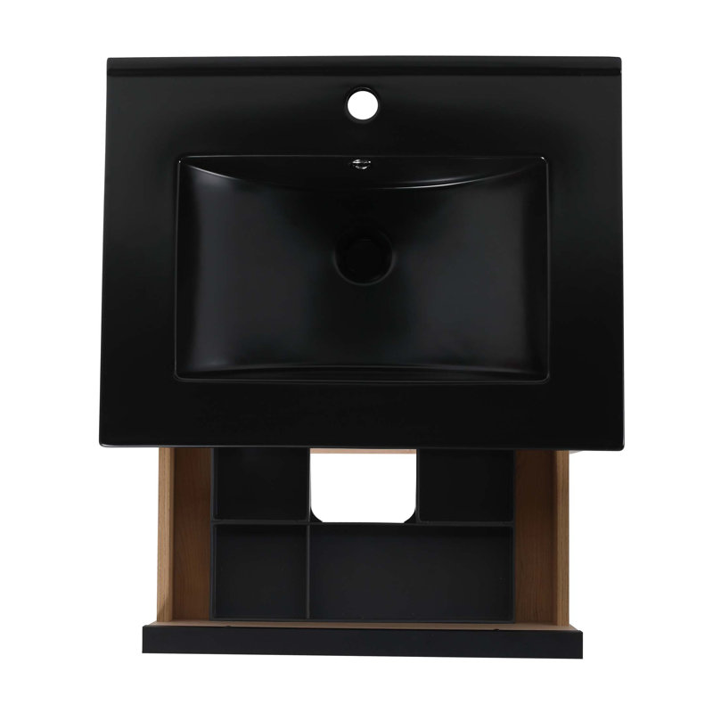 Meuble-lavabo 24 po avec lavabo en céramique noire et 2 tiroirs