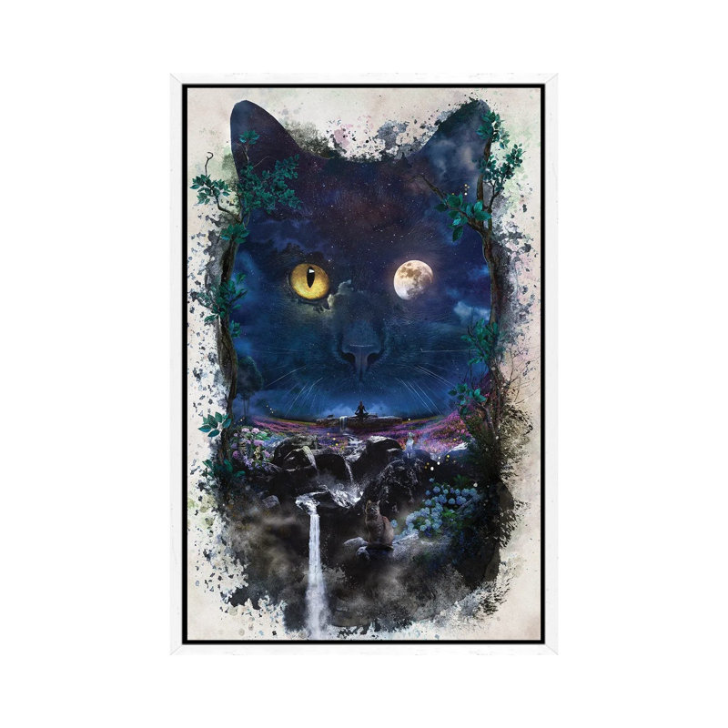 Night Cat by Barrett Biggers - Painting on Canvas, 101.6cm H x 66.04cm W x 3.81cm D, White Framed