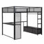 Lit mezzanine en métal pleine grandeur avec DEL, bureau et rangement pour une vie moderne et une utilisation efficace de l'espace.