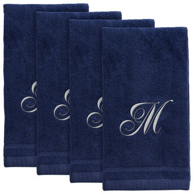 Ensemble de 4 serviettes monogrammées bleu marine - brodées blanches