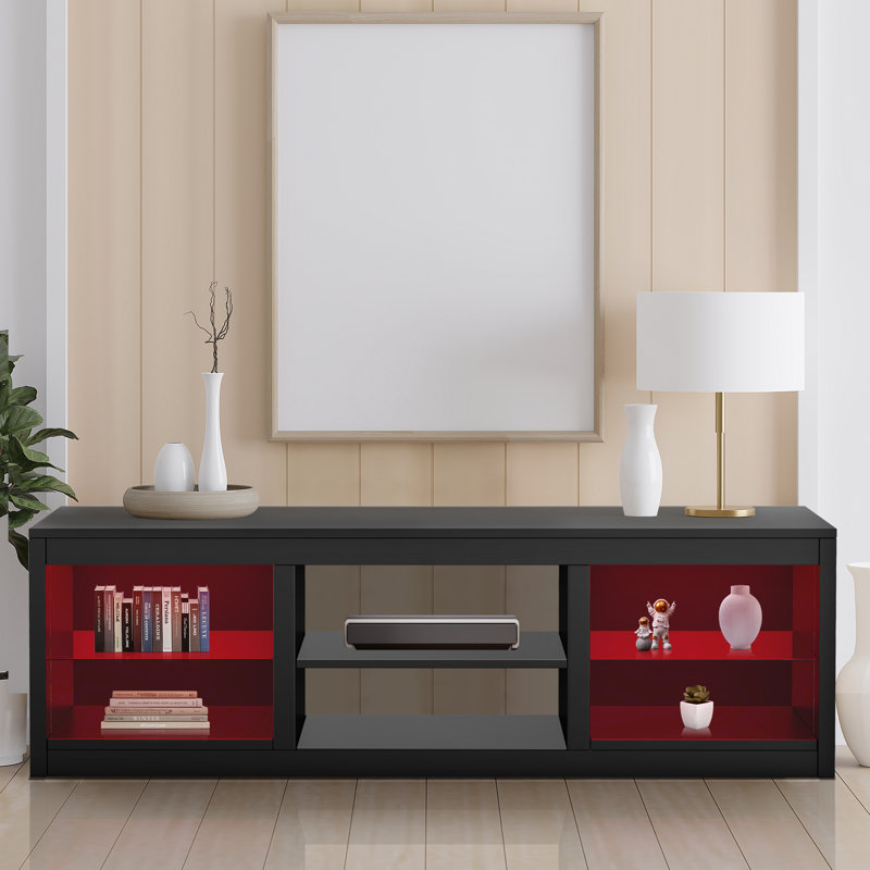 66" TV Stand With Open Storage Shelves Media Console For Tvs Up To 75", Black