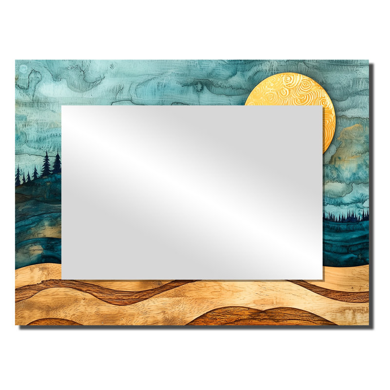 Sahara Landscape Amber River Colors II - Miroir d'appoint décoratif désert - imprimé sur métal, 24 po x 32 po