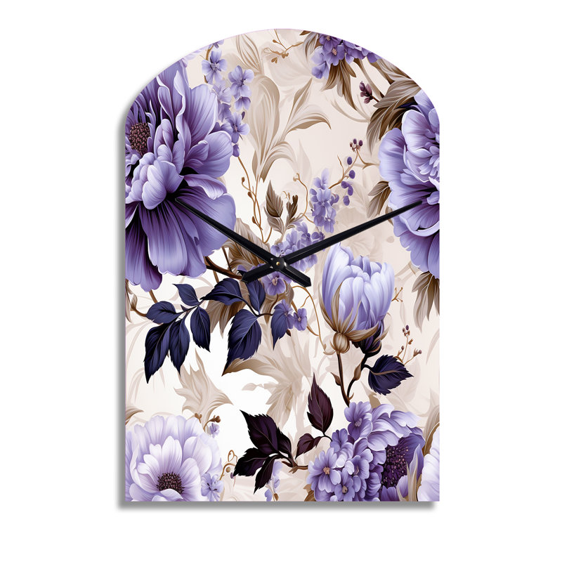 Victorian Elegance Soft Lavender Blossom II - Horloge murale florale en métal, impression d'horloge asymétrique, Grand