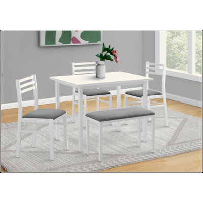 Ensemble de salle à manger, ensemble de 5 pièces, 40 po rectangulaire, cuisine, petit, métal blanc et stratifié, tissu gris, contemporain, moderne