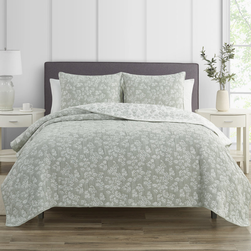 Ensemble de courtepointe réversible en mélange de coton à motif jacquard tissé doux toutes saisons Cedar Court Annabella