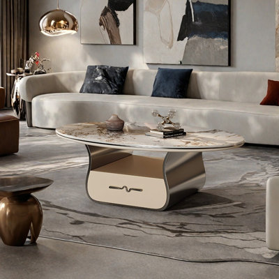 Table basse ovale en pierre claire