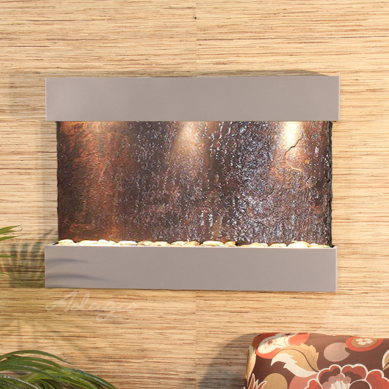 Fontaine lumineuse en acrylique Henline, Argent métallique, Ardoise multicolore, Ardoise