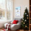 Cerf de Noël debout dans un paysage enneigé avec arbres, ensemble de 3 impressions sur toile-49458659